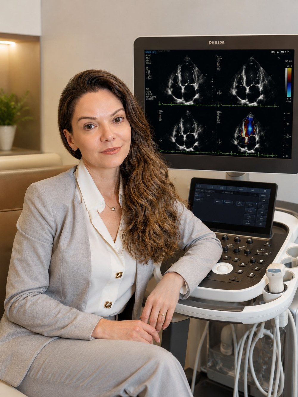 Dra. Sandra Feitosa em sua sala de ecocardiograma